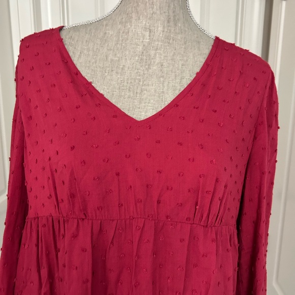 Urban Outfitters Burgundy A-line Long Sleeve Tiered Mini Dress size Small - Picture 6 of 9